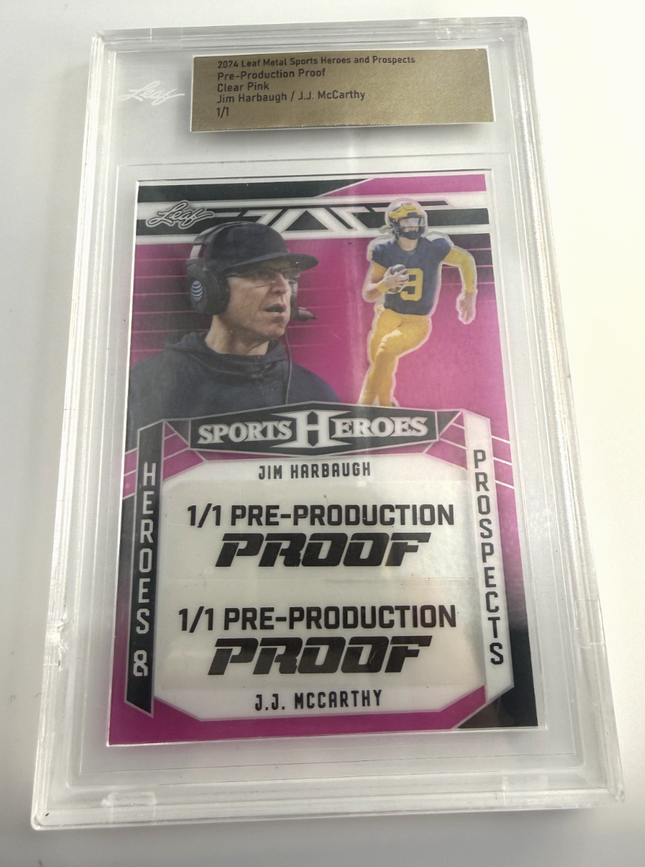 2024 Leaf Jim Harbaugh/ J.J McCarty Clear Pink Pre-Production Proof 1/1