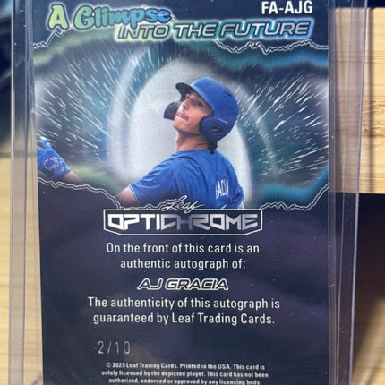 2025 Leaf AJ Gracia MLB 2026 9th Pick Atlanta Braves #FA-AJG Auto 2/10