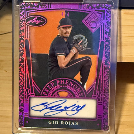 2026 Leaf Gio Rojas MLB #16 Draft Pick Texas Rangers #PP-GR1 Auto 4/4 Purple