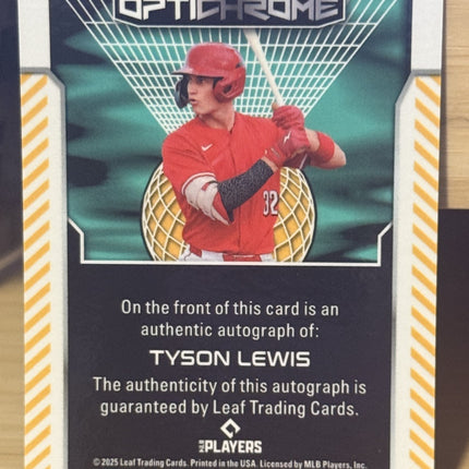 2025 Leaf Tyson Lewis Cincinnati Reds #3 Prospect # BA-TL1 Auto 4/5