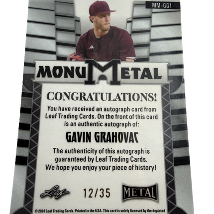 2024 Leaf Metal Gavin Grahovac #MM-GG1  Monumental Auto 12/35