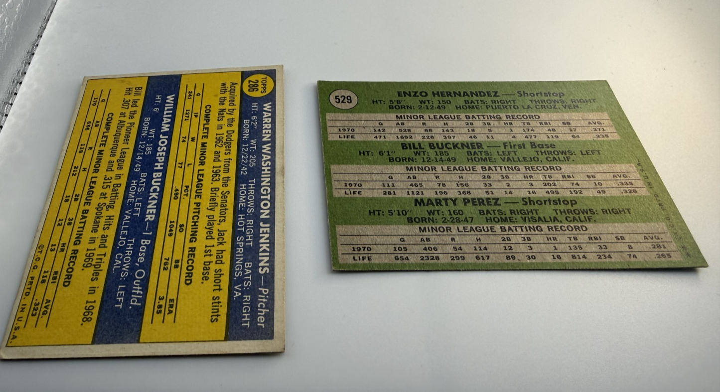 1970 Rookie Stars Buckner  1971 Rookie Stars, Hernandez, Buckner #529-#286 Topps