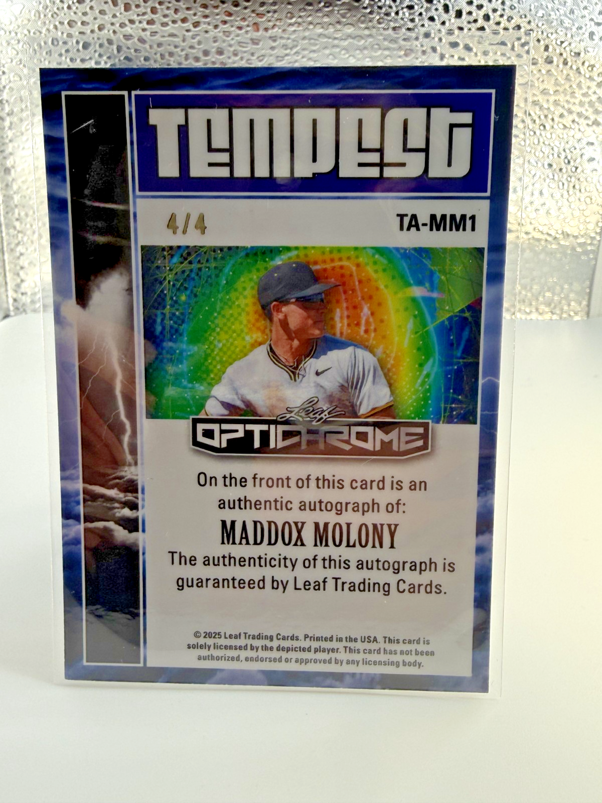2025 Leaf Maddox Molony Optichrome Tempest Prospect Orange 4/4 Auto #TA-MM1