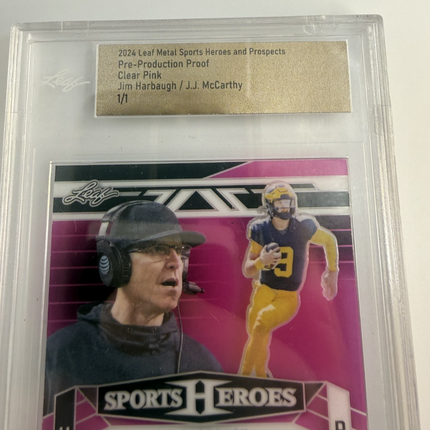 2024 Leaf Jim Harbaugh/ J.J McCarty Clear Pink Pre-Production Proof 1/1