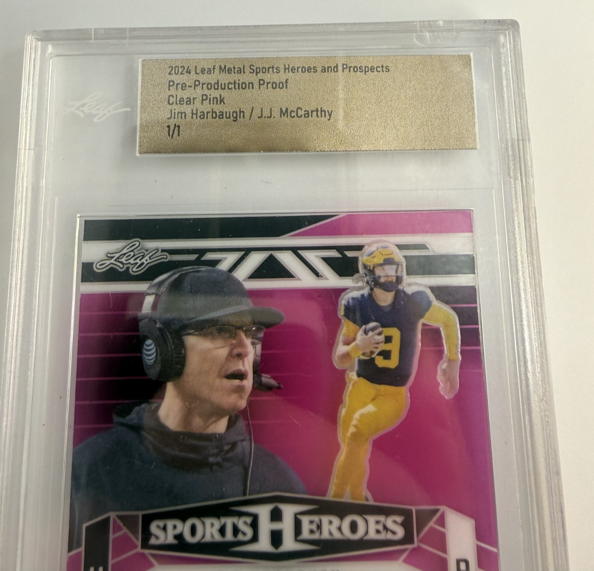 2024 Leaf Jim Harbaugh/ J.J McCarty Clear Pink Pre-Production Proof 1/1