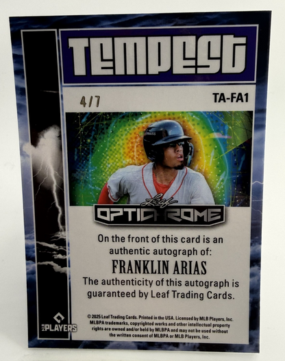 2025 Leaf Optichrome Franklin Arias Tempest Boston Red Sox #TA-FA1 Auto 4 of 7