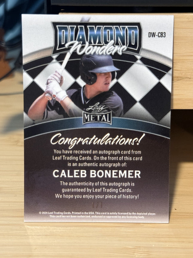 2025 Leaf Caleb Bonemer MLB #13 Prospect Chicago White Soxs #DW-CB3 Auto 1/1