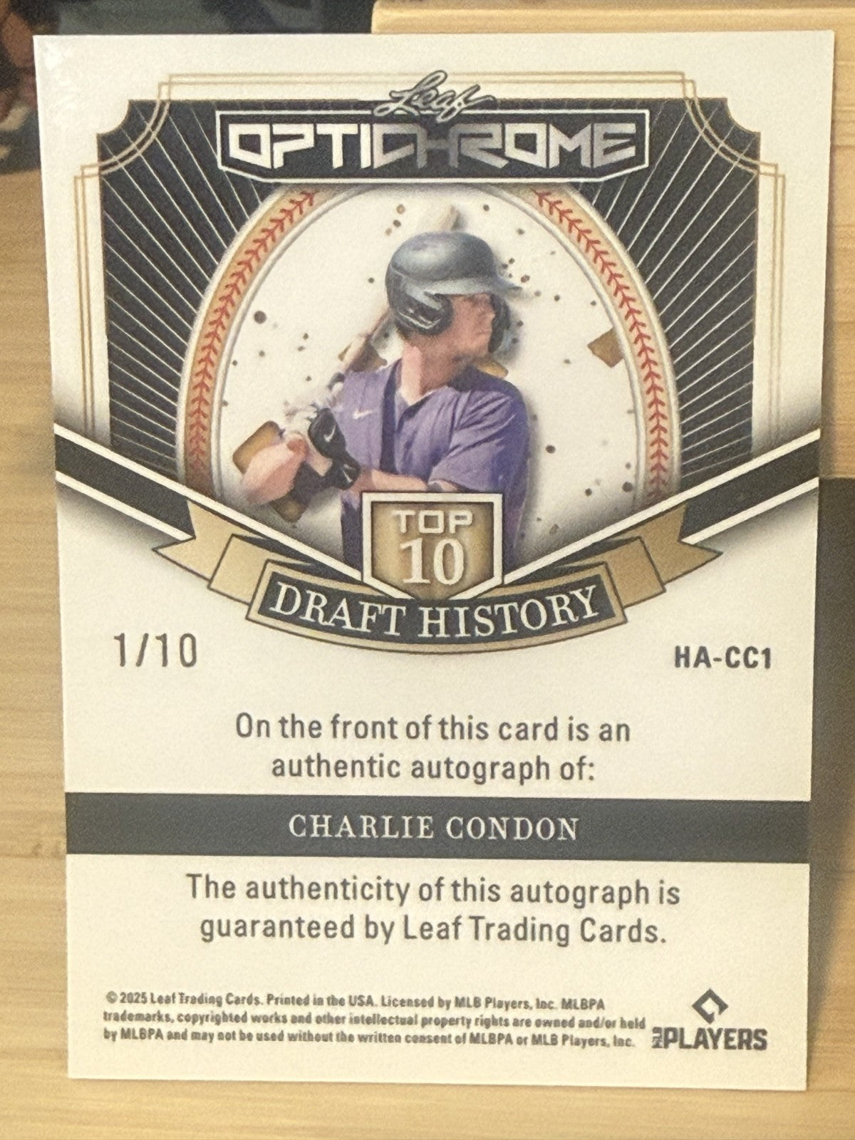 2025 Leaf  Charlie Condon Top 10 Draft History #74 MLB Prospect Auto 1/10 #HACC1