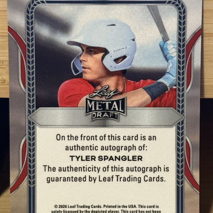 2026 Leaf Tyler Spangler #36 MLB Draft Pick Philadelphia Phillies Card#BA-TS1