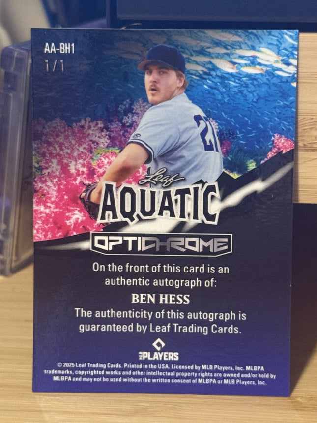 2025 Leaf Ben Hess Aquatic New York Yankees #5 Prospect Card AA-BH1 Auto 1/1