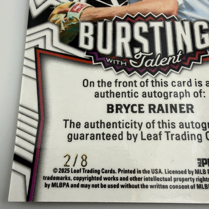 2025 Leaf Vivid Bryce Rainer Bursting Talent Auto #TA-BR1 2/8