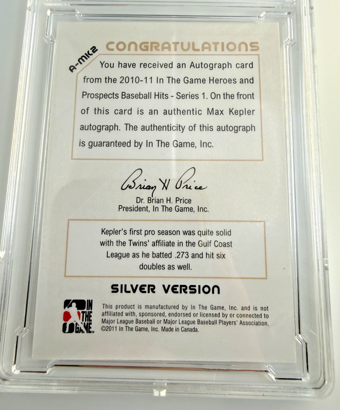 Max Kepler Autographs #A-MK2 2011 Heroes and Prospects