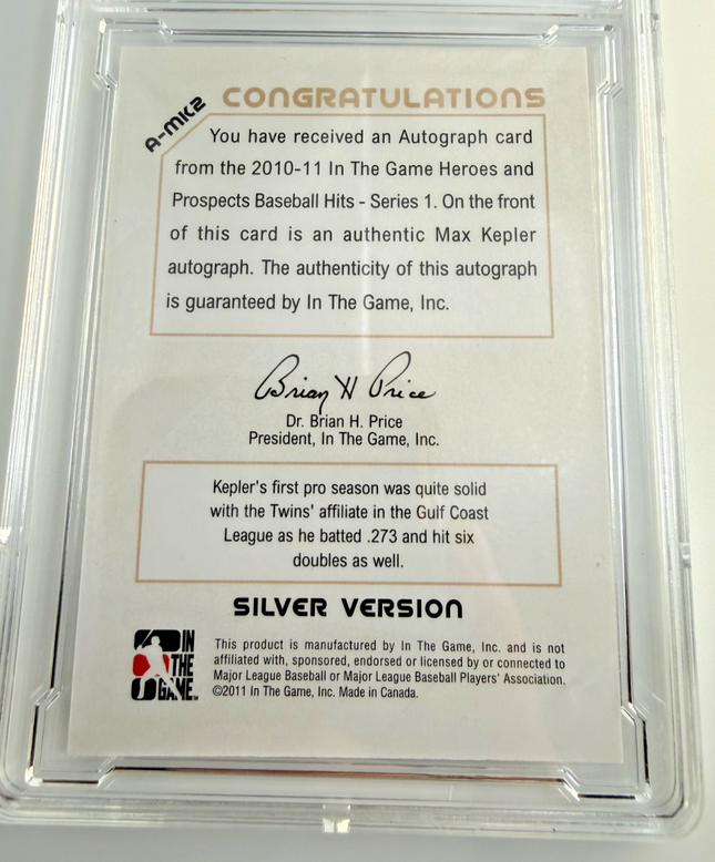 Max Kepler Autographs #A-MK2 2011 Heroes and Prospects