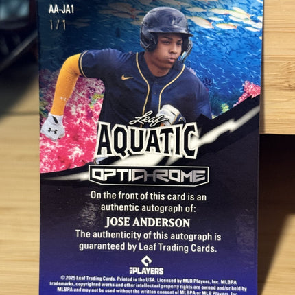2025 Leaf Jose Anderson Aquatic Optichrome Card # AA-JA1 Auto 1/1