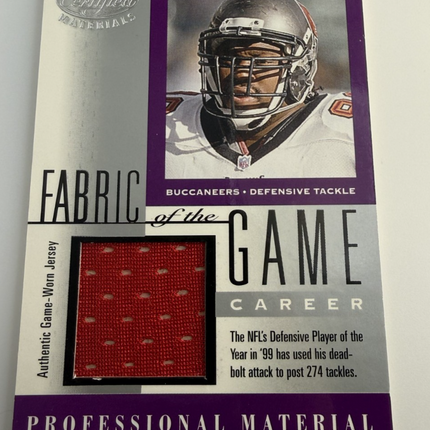 2001 Warren Sapp Leaf Certified Materials Fabric of the Game Career 236 /274