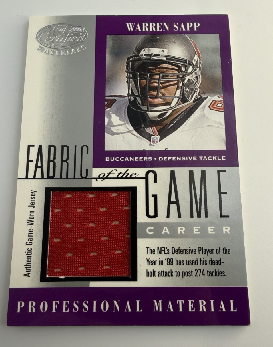 2001 Warren Sapp Leaf Certified Materials Fabric of the Game Career 236 /274