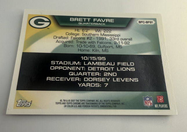 Flight to 420 Brett Favre 81 Career Passing Touchdowns Topps BFC-BF81