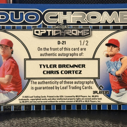 2025 Leaf Tyler Bremner MLB #43 Pros Chris Cortez Angels #11 Pros #D-21 Auto 1/2