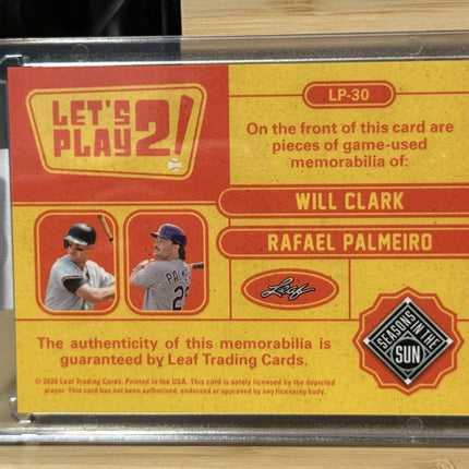2026 Leaf Will Clark Rafael Palmeiro Game Used Memorabilia #LP-30 Numbered 6/6