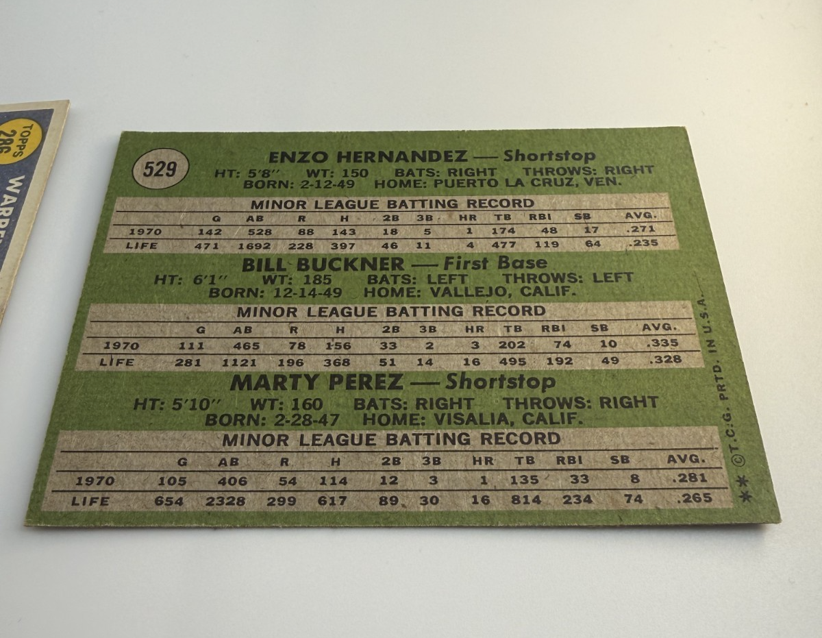 1970 Rookie Stars Buckner  1971 Rookie Stars, Hernandez, Buckner #529-#286 Topps