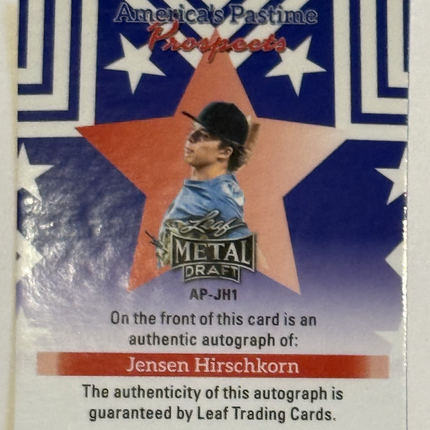 2026 Leaf Jensen Hirschkorn #84 Draft Pick Atlanta Braves Auto AP-JH1