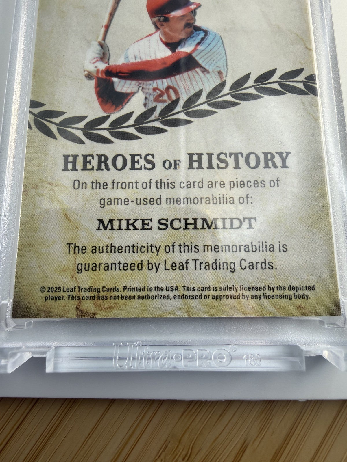 MIKE SCHMIDT 2025 LEAF IN THE GAME USED HEROES OF HISTORY PATCH  7/8 #HH-58