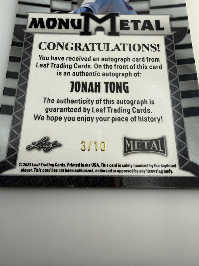 Leaf Metal Jonah Tong Monumetal #MM-JT1 Auto Number 3 of 10
