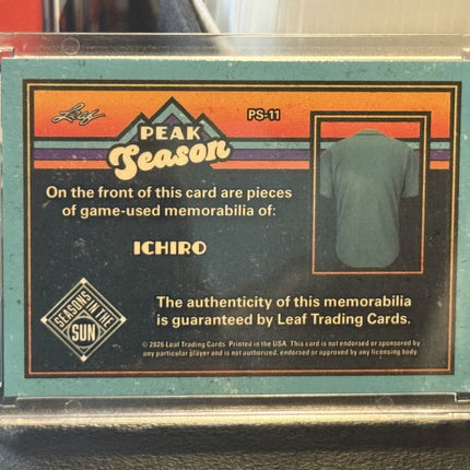 Leaf 2026 Ichiro Suzuki Game worn memorabilia Card #PS-11 1/1