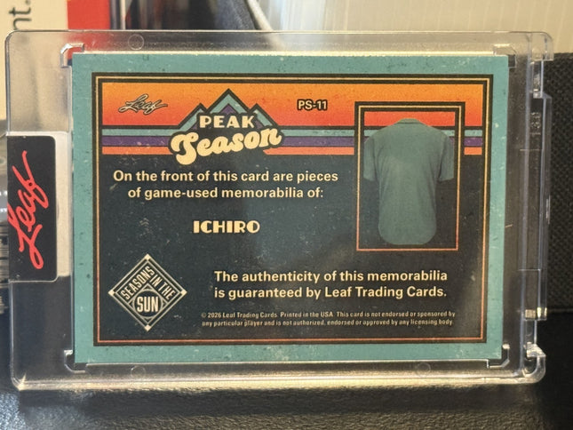 Leaf 2026 Ichiro Suzuki Game worn memorabilia Card #PS-11 1/1