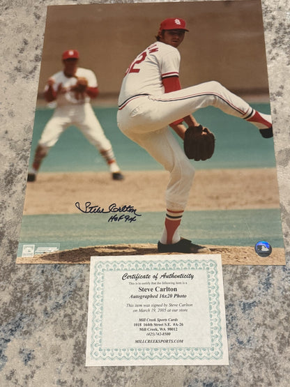 Steve Carlton 16x20 Autographed St Louis Cardnials With HOF 94  Mill City COA