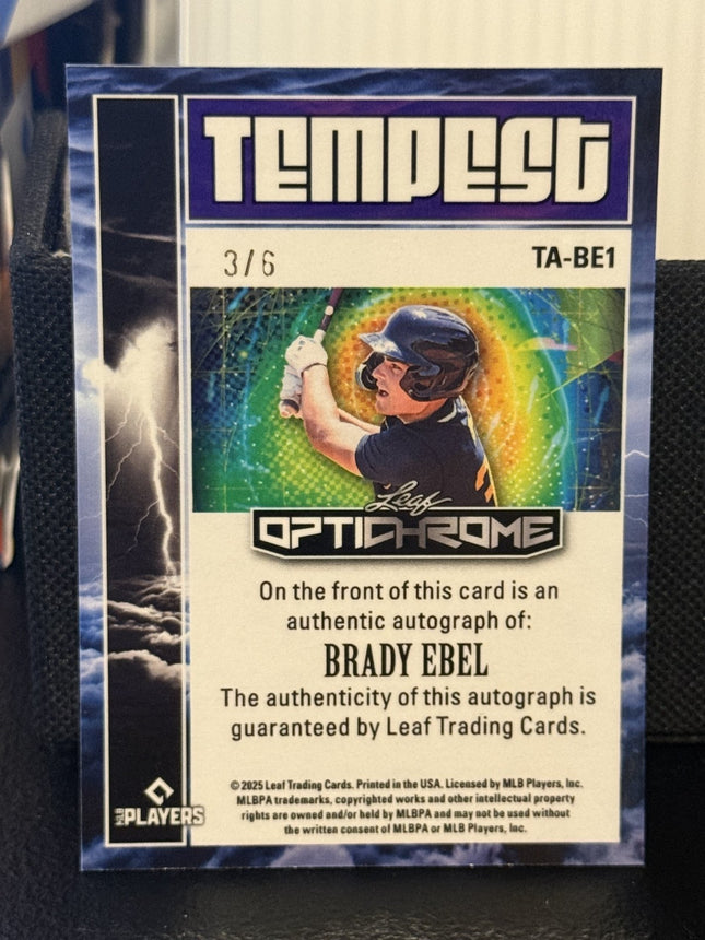 Leaf 2025 Brady Ebel Milwaukee Brewers #13 Prospect Card #TA-BE1 Auto 3/6