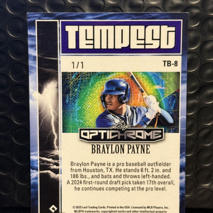 Leaf 2025 Braylon Payne Milwalkie Brewers Prospect Card#TB-8 1/1