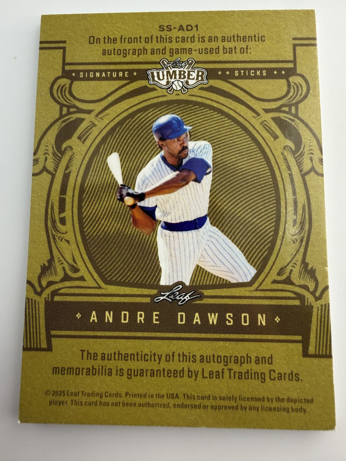 2025 Leaf Lumber Andre Dawson HOF Signature Sticks Purple Auto 1/5  #SS-AD1