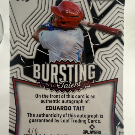 2025 Leaf Eduardo Tait 49 Ranked Prospect Bursting w talent #TA-ET1 Auto 4/6