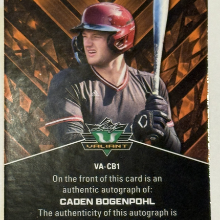 2026 Leaf Caden Bogenpohl #64 Draft Pick Philadelphi Phillies VA-CB1 Auto