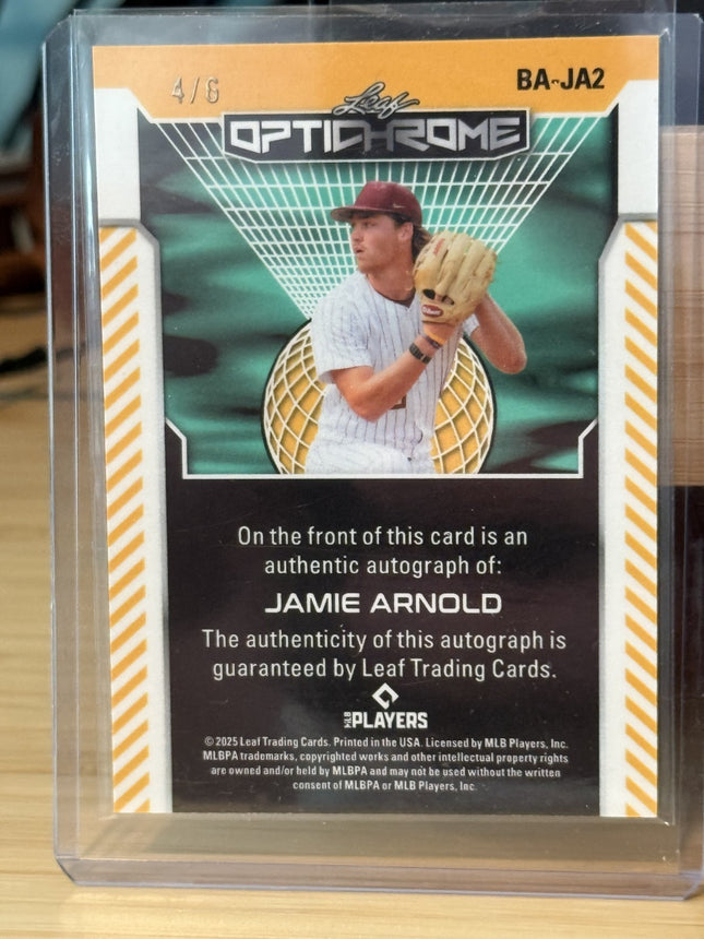 2025 Leaf Jamie Arnold Oakland A's MLB #26 Prospect # BA-JA2 Auto 4/6