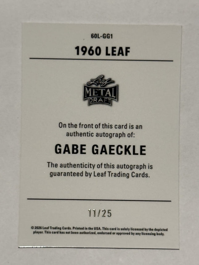 Leaf 2026 Gabe Gaeckle Pick#73 Athletics Card#60L-GG1 Auto 11/25