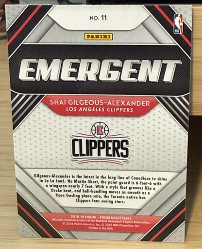 2018-2019 Panini Prizm Shai Gilgeous-Alexander OC Thunder Emergent Silver  #11