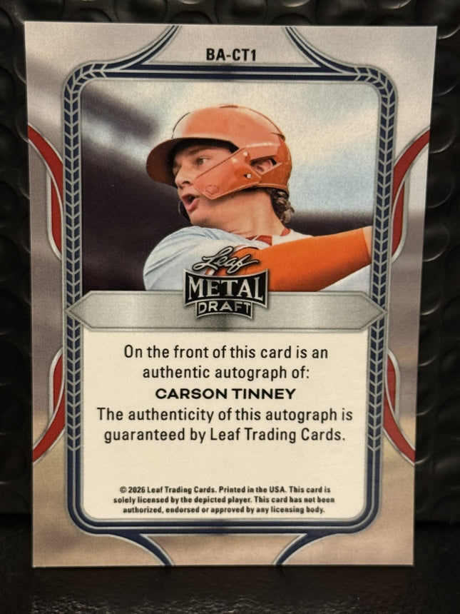 Leaf 2026 Carson Tinney Pick#43 Minnesota Twins Card#BA-CT1 Auto