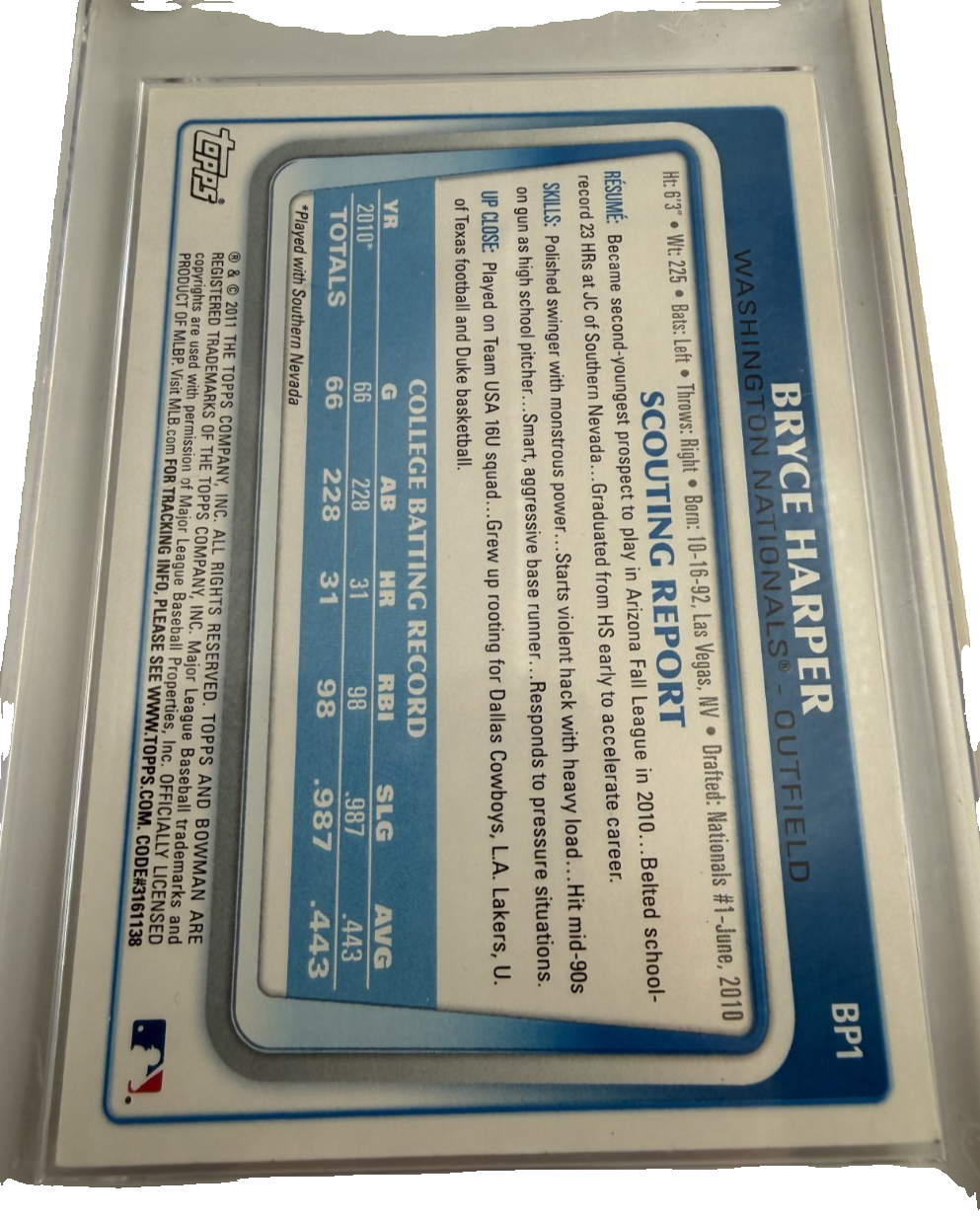 2011 Bowman Bryce Harper #BP1 Washington Nationals