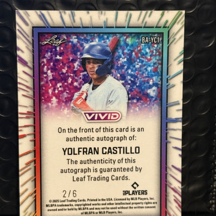 Leaf 2025 Yolfran Castillo Texas Rangers #5 Prospect Card#BA-YC1 Auto 2/6