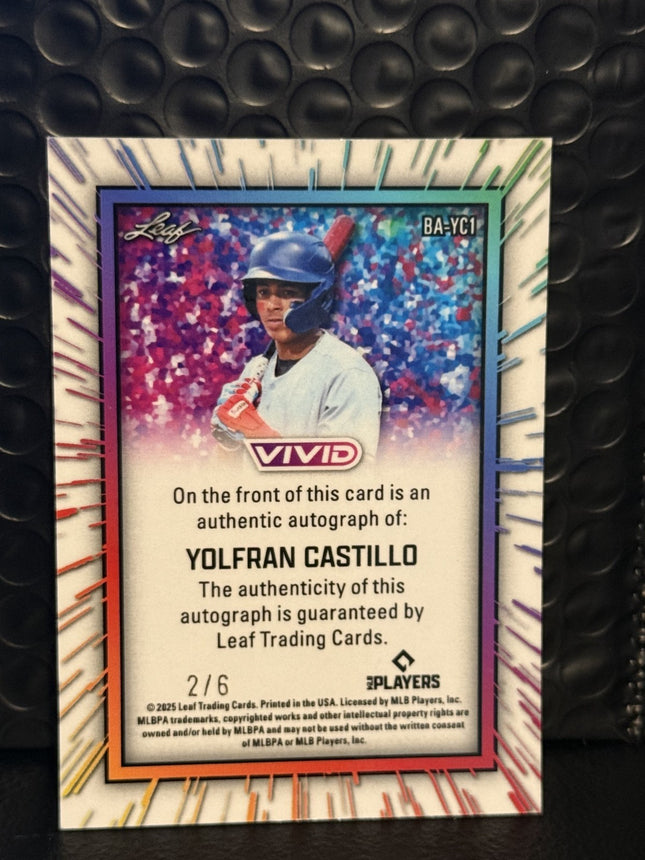 Leaf 2025 Yolfran Castillo Texas Rangers #5 Prospect Card#BA-YC1 Auto 2/6