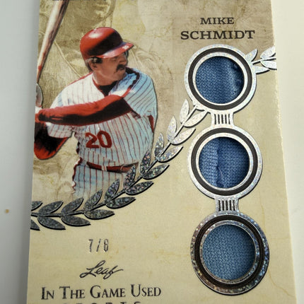 MIKE SCHMIDT 2025 LEAF IN THE GAME USED HEROES OF HISTORY PATCH  7/8 #HH-58
