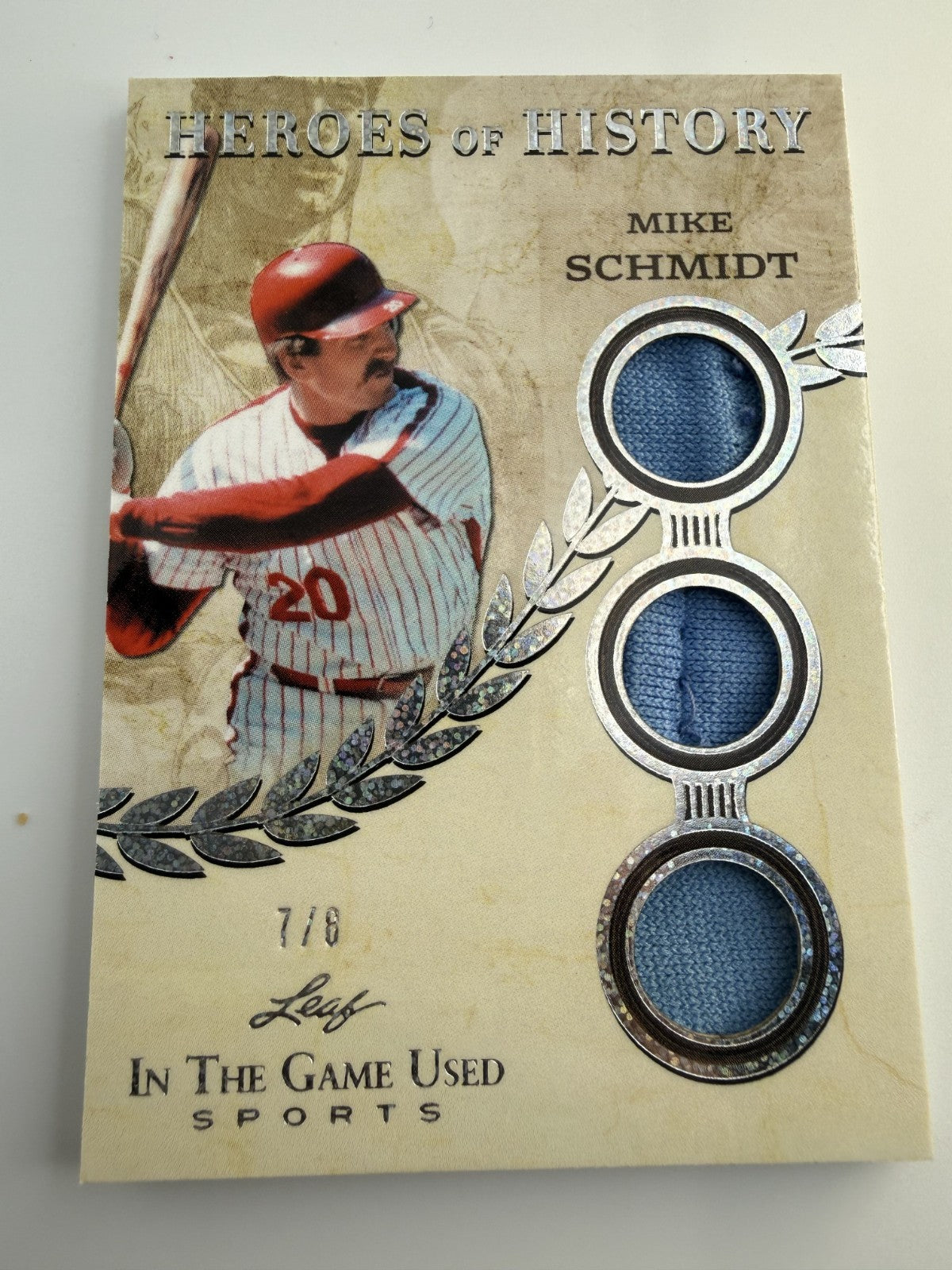 MIKE SCHMIDT 2025 LEAF IN THE GAME USED HEROES OF HISTORY PATCH  7/8 #HH-58