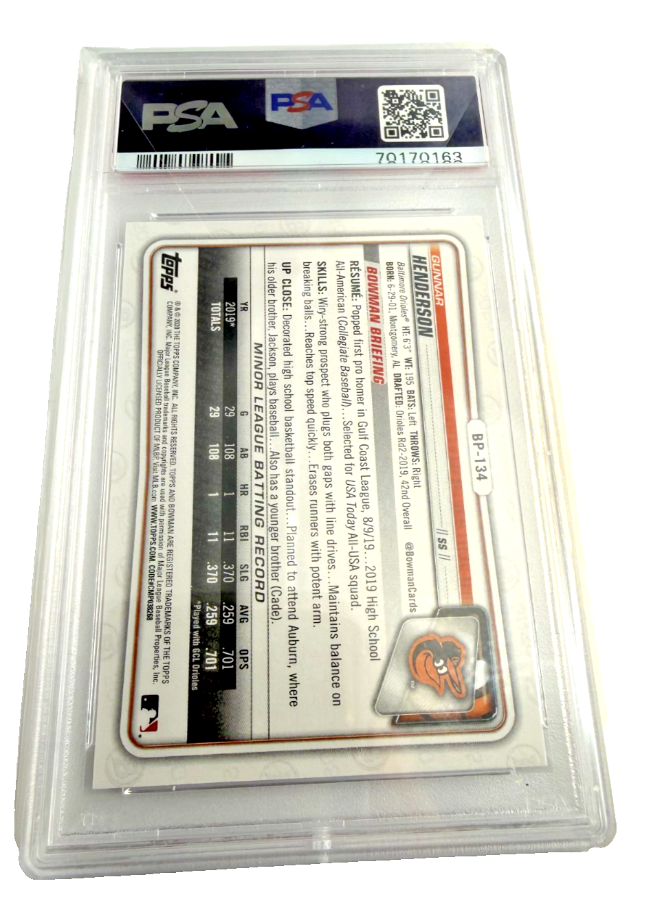 2020 Bowman Gunnar Henderson Paper Prospects #BP134 GEM MT 10