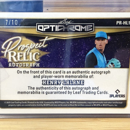 2025 Leaf Prospect Relic Henry Lalane 14th rank Prospect w/NY Yankees Auto 7/10