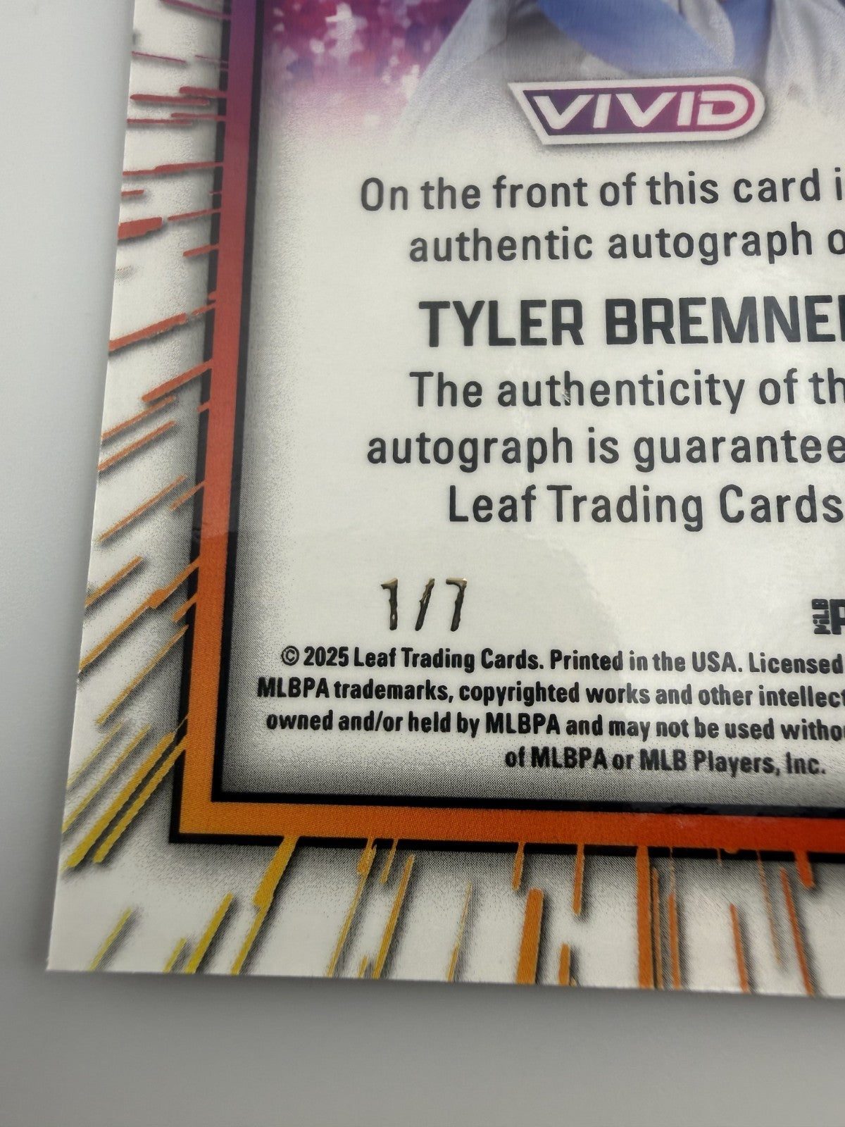 2025 Leaf Vivid Tyler Bremner #BA-TB2 Auto 1/7